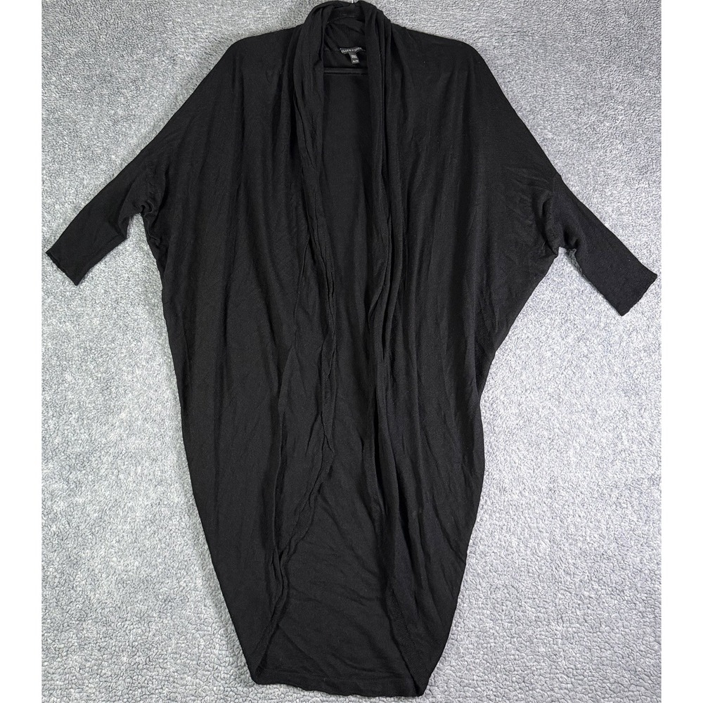 EILEEN FISHER Sleek Tencel Merino Wool Black Long Cocoon Cardigan XL Casual